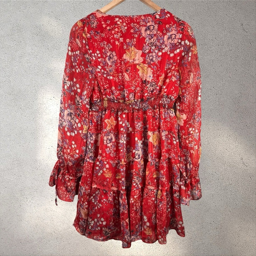 Free People Closer To The Heart Dress Floral Tiered Ruffle Boho Mini Sz S - Picture 6 of 7